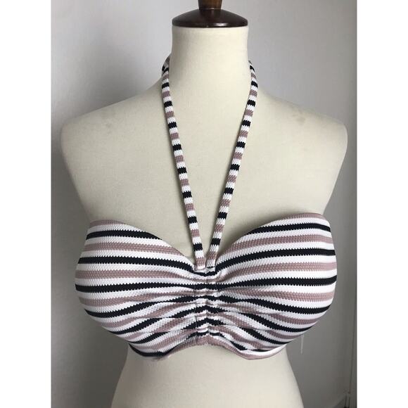 Shade & Shore Swim Bikini Top Halter Striped Padded Swimwear - Picture 1 of 9